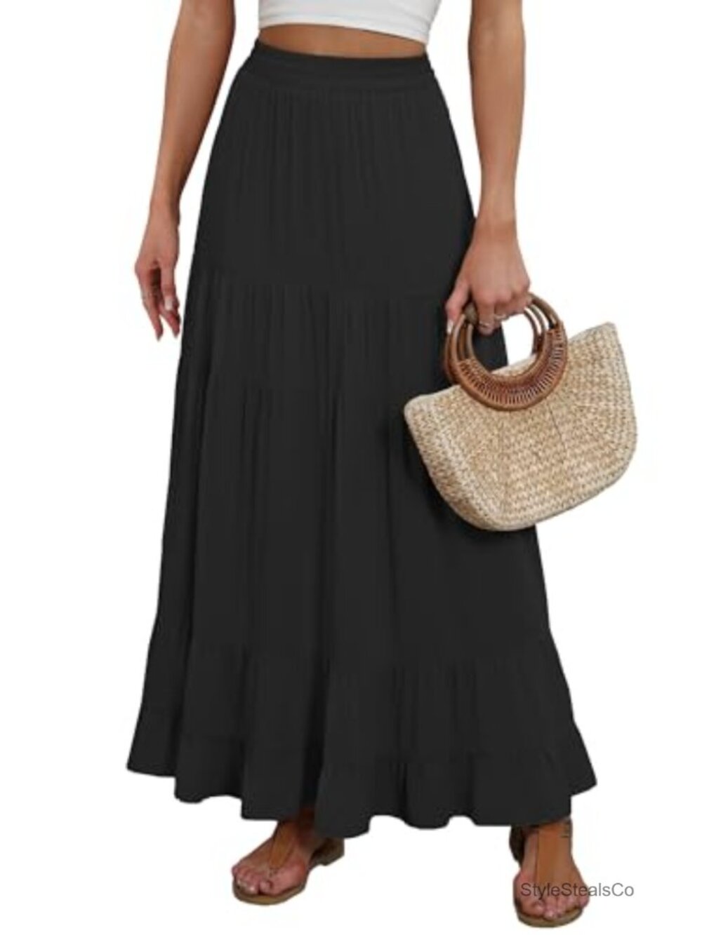 Women's Maxi Skirt with Pockets, 100% Rayon, High Waisted, Tiered